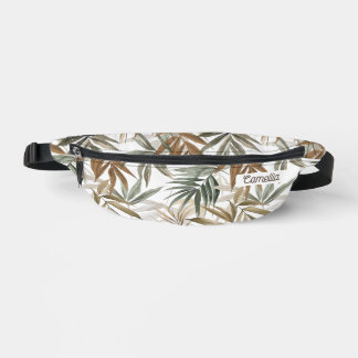 Sacs Banane Nom personnalisé Golden Charcoal Tropical Leaf Voy