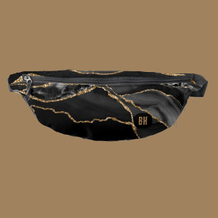 Sacs Banane Paillettes d'agate de marbre noir or élégant Aquar