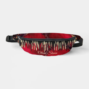 Sacs Banane Parties scintillant rouge chic à gouttes noir mono