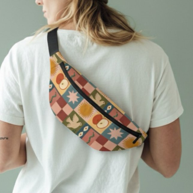 Sacs Banane Patchwork céleste bohémien avec symboles mystiques (Créateur téléchargé)