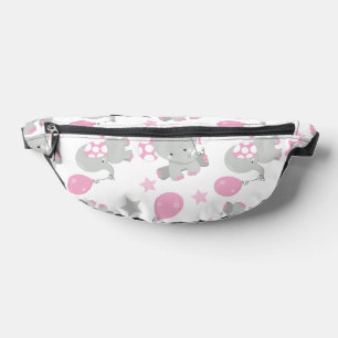 Sacs Banane Pattern of Elephants, Cute Elephants - Pink Gray