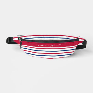 Sacs Banane Personnalisé minimaliste rayures rouge et bleu mod