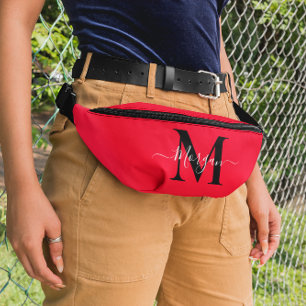 Sacs Banane Personnaliser le Monogramme Nom initial Bright Red