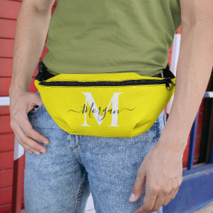 Sacs Banane Personnaliser Monogramme Nom initial Jaune clair