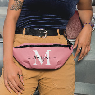 Sacs Banane Personnaliser Monogramme Nom initial rose