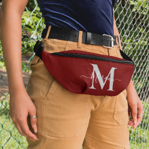 Sacs Banane Personnaliser Monogramme Nom initial Rouge foncé
