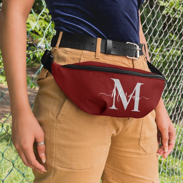 Sacs Banane Personnaliser Monogramme Nom initial Rouge foncé (Personalize Monogram Initial Name Dark Red Fanny Pack)