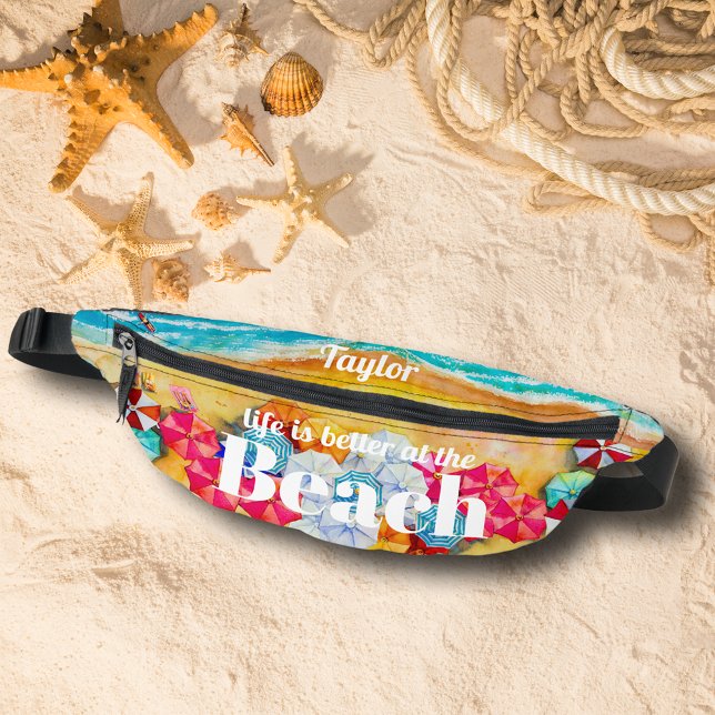 Sacs Banane Plage d'été (Life is better at the Beach summer fanny pack personalized with your name.)