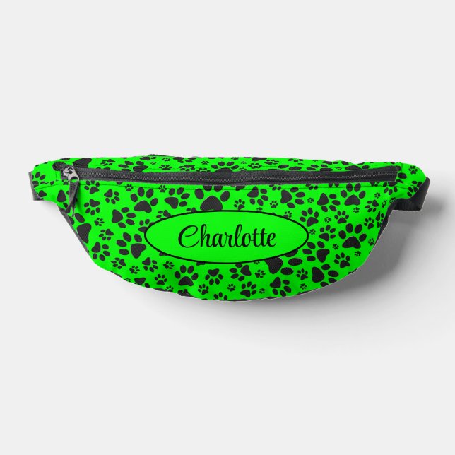 Sacs Banane Poches de chien noir et blanc Pointe de Polka vert (Poser)