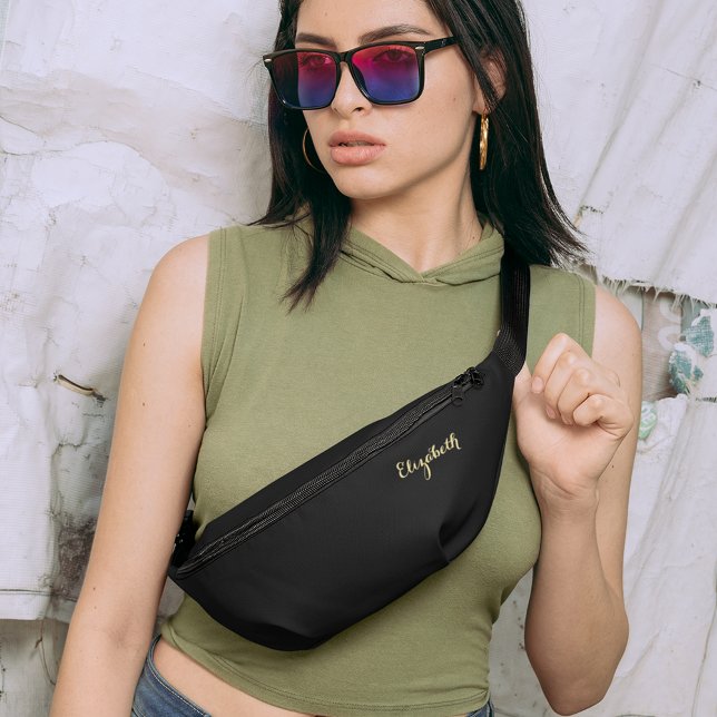 Sacs Banane Porte-carrosserie personnalisées en or noir (Personalized Black Gold Monogram Waist Crossbody Fanny Pack)
