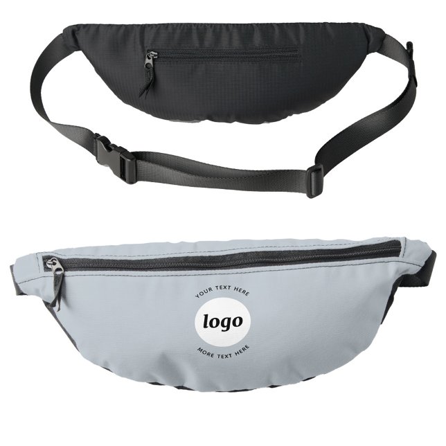 Sacs Banane Rond du logo Texte promotionnel Bleu commercial (Logo with custom text business promotional branding fanny pack)