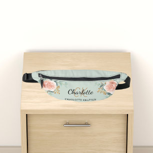 Sacs Banane Rose beige or fleuri vert nom monogramme