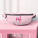 Sacs Banane Rose Chaud Monogramme Prénom Fille Script<br><div class="desc">Ajoutez une touche de couleur à votre tenue avec notre pochette banane Hot Pink Monogram Name Girl's Script ! Dotée d'un design rose vif, cette pochette banane est personnalisée avec votre nom dans une élégante police script pour un effet personnalisé. Parfaite pour transporter l'essentiel tout en gardant les mains libres,...</div>