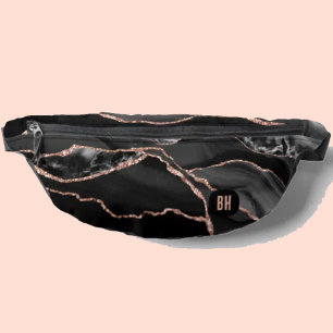 Sacs Banane Rose Gold Pailleté Marbre d'Agate Noir Élégant