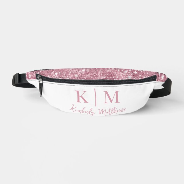 Sacs Banane Rose Pailletée Glamour avec Initiales de Monogramm (Recto)
