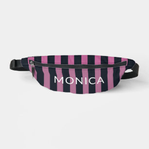Sacs Banane rose rayé nom personnalisé marine