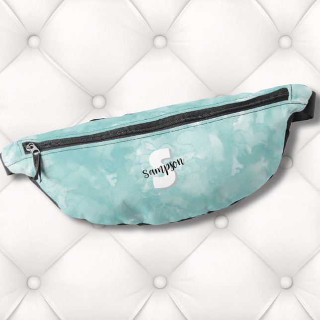 Sacs Banane Simple Monogramme Initial Moderne Mignon (Cute Modern Monogram Teal Blue Watercolor Fanny Pack)