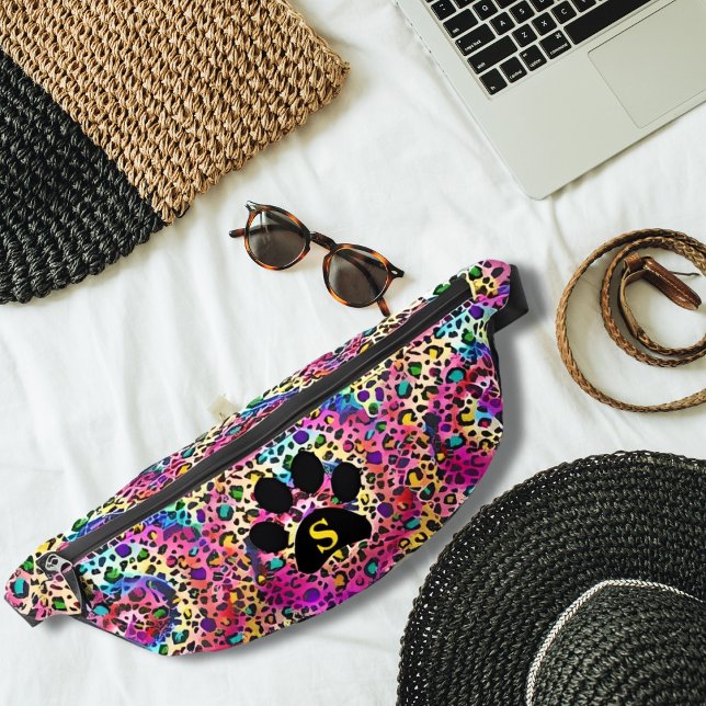 Sacs Banane Tie Dye Rainbow Empreinte de léopard Black Paw Coo (Créateur téléchargé)