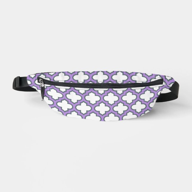 Sacs Banane Trellis blanc et violet, treillis, Quatrefoil (Recto)