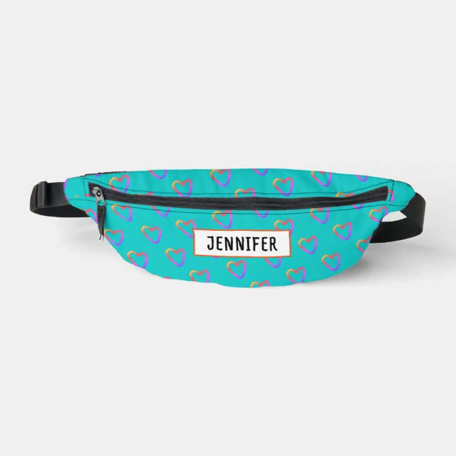 Sacs Banane Trendy Turquoise Rainbow Heart Love Nom du Motif (Recto)