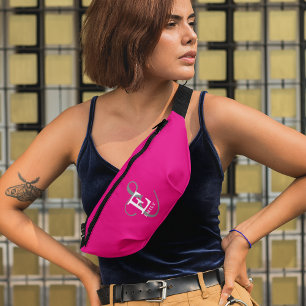 Sacs Banane Typographie Monogramme Élégante Personnalisée Rose