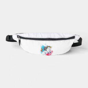 Sacs Banane Une licorne blanche avec queue arc-en-ciel qui est