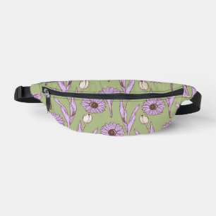 Sacs Banane Vert violet rétro Y2K Funky Hippie Flower Motif