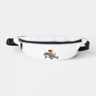 Sacs Banane Vintage Golden Retriever montant une baleine blanc