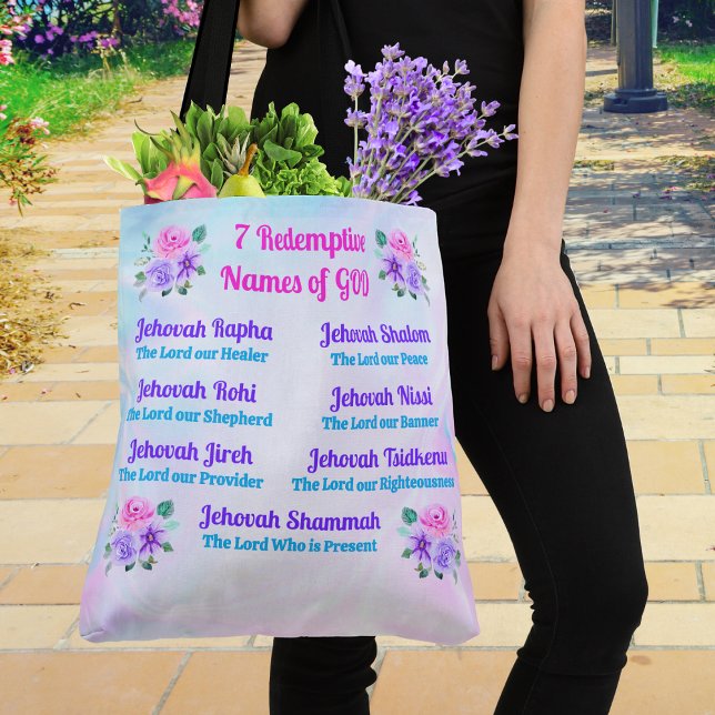 Sacs cabas chrétiens, 7 Noms rédempteurs de Dieu (Christian Tote Bags. Unique Christian gifts for women. Christian tote bags, shoulder or cross body.)