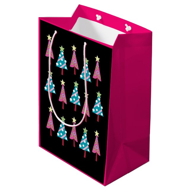 Sacs Cadeaux Arbres de Noël Noir Rose (Dos Angle)