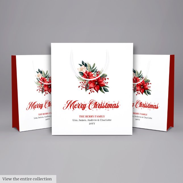 Sacs Cadeaux Botaniques de Fleurs de Noël Classiqu (Classic Christmas Flowers Botanical Gift Bag

)
