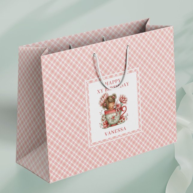 Sacs Cadeaux de Fête d'Anniversaire Fleuris aux Jo (Modern Fairy Girl Blush Floral Birthday Gift Bags

)