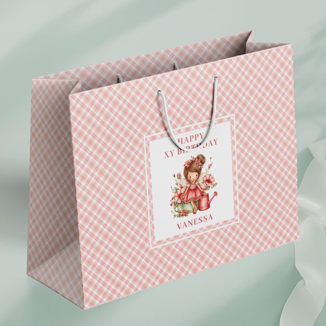 Sacs Cadeaux de Fête d'Anniversaire Fleuris avec u (Playful Fairy Girl Blush Floral Birthday Gift Bags

)