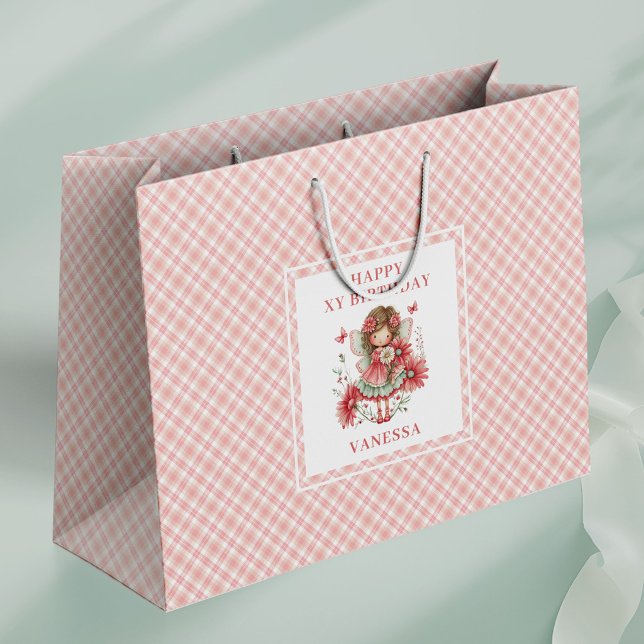 Sacs Cadeaux de Naissance Fleuris de Fée Jolie aux (Lovely Fairy Girl Blush Floral Birthday Gift Bags

)