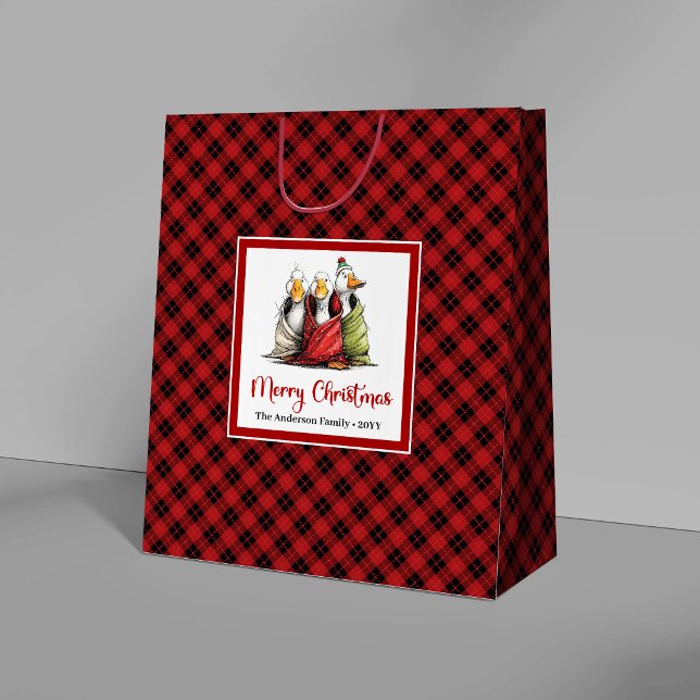 Sacs Cadeaux de Noël Drôles et Idiots d'Oies Fanta (Christmas Funny Silly Geese Whimsy Gift Bags)