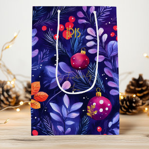 Sacs Cadeaux de Noël Fleuris Ornements Violets