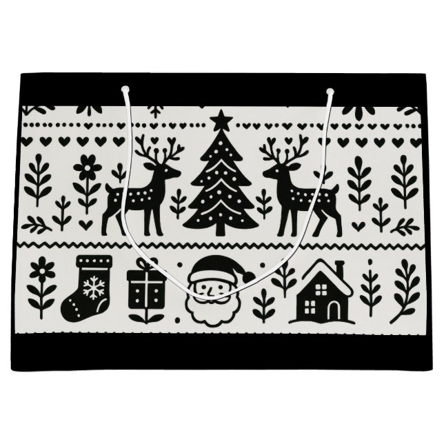 SACS Cadeaux DE NOËL MOTIF SCANDINAVE  (Devant)
