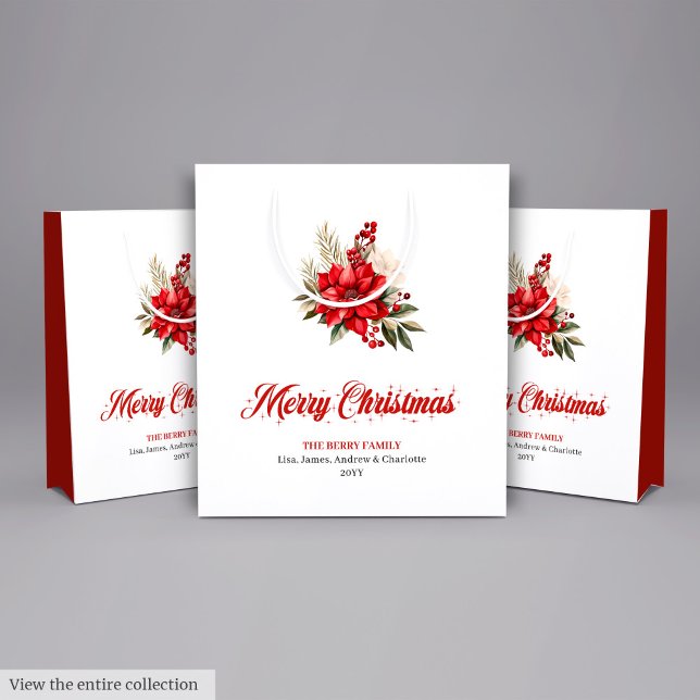 Sacs Cadeaux de Noël Poinsettia Écriture Tendance (Trendy Christmas Poinsettia Script Font Gift Bag

)