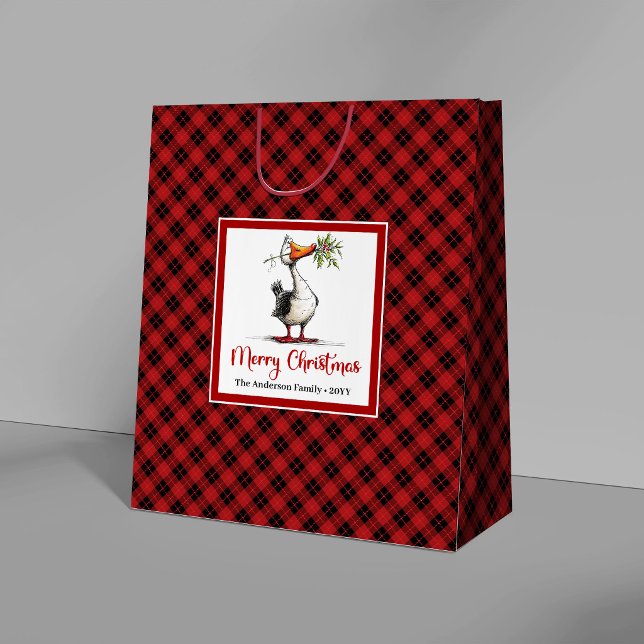 Sacs Cadeaux Drôles de Joyeux Noël Oie Rigolote (Christmas Whimsical Silly Goose Funny Gift Bags)