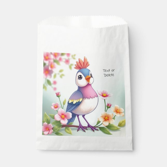 Sacs Cadeaux Fleuris Oiseau Bleu Rose Mignon (Devant)