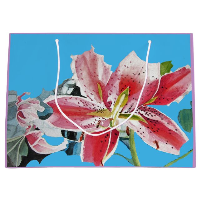 Sacs Cadeaux Fleurs de Lys Rouge Aquarelle Bleue (Devant)