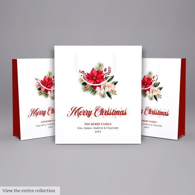 Sacs Cadeaux Fleurs de Noël à l'Aquarelle Classiqu (Classic Watercolor Christmas Flower Gift Bag)