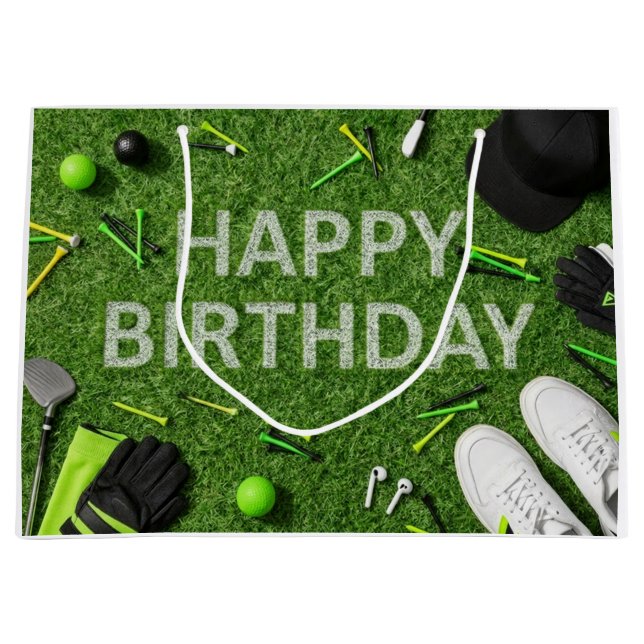 Sacs Cadeaux Golfe Joyeux Anniversaire sur Vert Gr (Devant)
