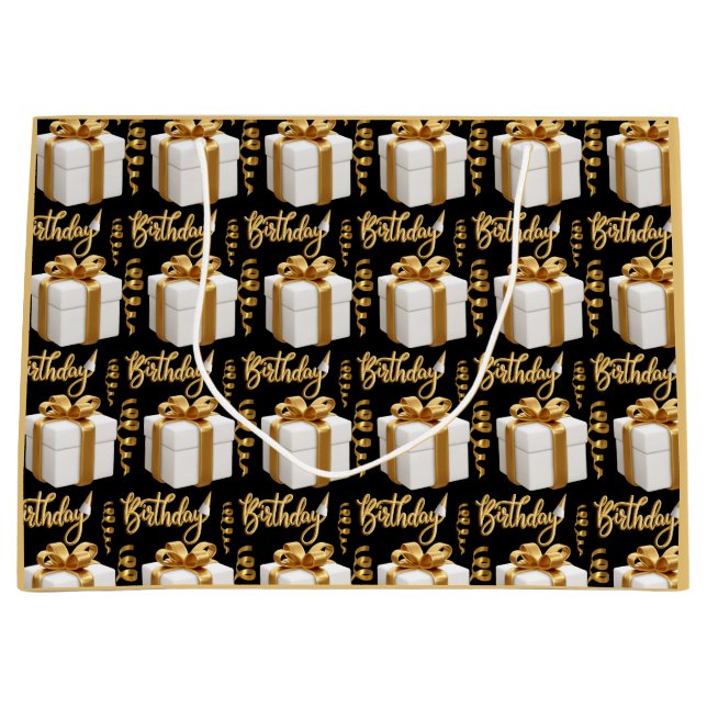 Sacs Cadeaux Grande Taille Or Blanc Joyeux Anniver (Devant)