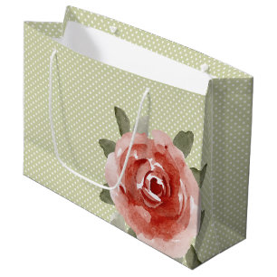 Sacs Cadeaux GRANDS avec Rose Rouge sur Points Bla