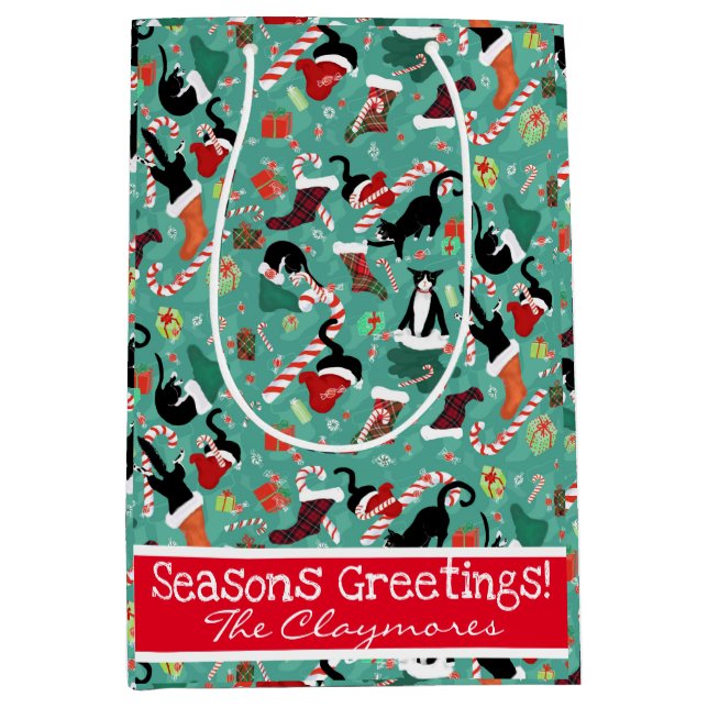 Sacs Cadeaux Moyens Personnalisés avec Chats Drôle (Devant)