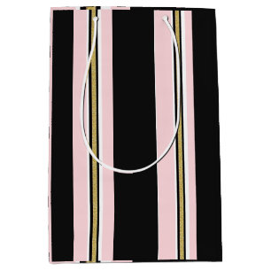 Sacs Cadeaux Rose Blanc Or Noir Rayure
