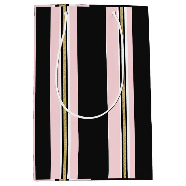 Sacs Cadeaux Rose Blanc Or Noir Rayure  (Devant)
