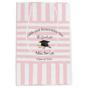 Sacs Cadeaux Rose et Blanc Rayé Remise de diplômes