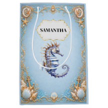 Sacs cadeaux thème plage bleu hippocampe
